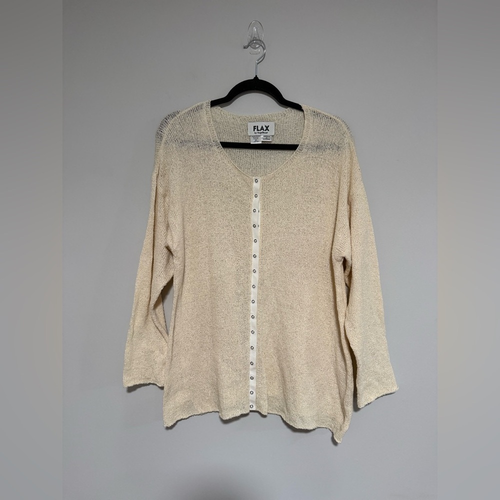 Flax Cream Open Knit Snap Down Lightweight Cardigan Size Small/Medium Beach